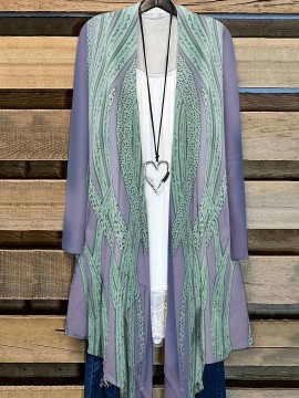Plus Size Casual Coat, Women's Plus Stripe Print Long Sleeve Open Front Asymmetric Hem Slight Stretch Cardigan Coat